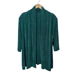 Vikki‎ Vi Classic Open Knit Cardigan Women's 1X Dark Green Slinky Liquid Travel